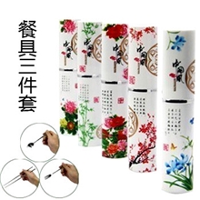 揭阳厂家供应新款中国风旅行便携环保不锈钢餐具3件套刀叉勺匙筷