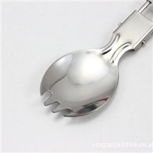 现货供应不锈钢折叠两用勺带齿叉野营户外旅游便携式匙瓢更餐具