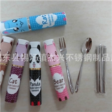 中国风礼品餐具套装小卡通不锈钢环保餐具三件套叉、勺、筷