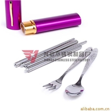 厂家直销不锈钢餐具套装，铝盒三件套，高档手抛餐具