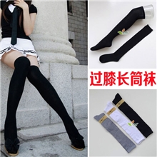 日系原宿过膝袜纯色长筒袜子百搭少女显瘦塑形学生高筒棉长袜