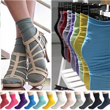 韩国百搭自然卷边堆堆袜子复古荧光色叠穿糖果色女短袜莫代尔批发
