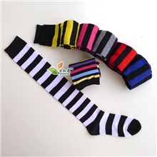 时尚百搭条纹过膝女袜全棉七彩色长筒连脚袜少女长筒袜批发