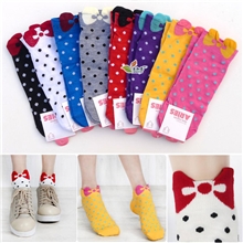 韩版蝴蝶结船袜子韩国甜美公主袜可爱短袜卡通点点女棉袜批发