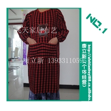 厂家直销来样定做红棉格子加肥罩衣围裙带袖围裙深泽罩衣