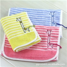 外贸批发纯棉无捻纱经典条纹儿童洗脸巾可爱卡通小毛巾童巾