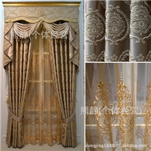 新产品仿真丝层次感提花窗帘布绣花纱欧式风格窗帘批发零售
