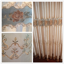 高档绒布贴绣花高档别墅欧式窗帘窗帘提花窗帘贴绒窗帘
