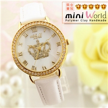 韩国mini白色水钻满钻手表皇冠韩版时尚手表高档名牌女士手表