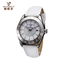 供应【正品蝴蝶手表】|新款女士|真皮白色皮带|品牌手表批发