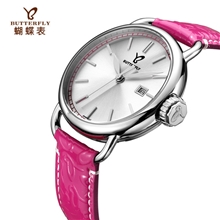 供应【正品蝴蝶手表】韩国时尚真皮带女表百搭淑女学生表石英表