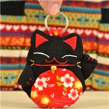 和风绉布招财猫钥匙扣抽拉个性钥匙包/猫头钥匙包ZB001