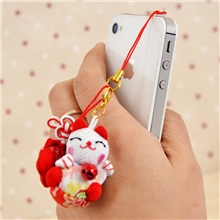 绉布艺八宝招财猫手机防尘塞iphone4配件/八宝防尘塞ZG003