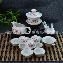 华生陶瓷厂家批发功夫茶具茶具14头浮雕梅花礼盒套装特价