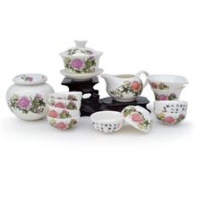 厂家批发12头国韵富贵牡丹功夫陶瓷茶具套装手彩礼瓷