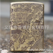 香港大亨9010A清明上河图加厚纯铜壳防风煤油打火机