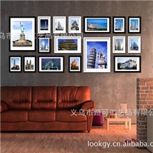 相框墙高分子照片墙17框创意实木相框创意照片墙世界之最