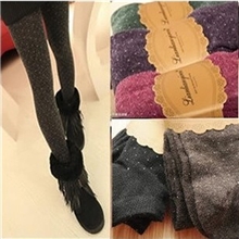 秋冬新品羊驼绒亮丝圆点打底裤踩脚纤瘦打底裤加档大码毛裤