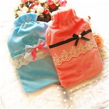 冬季新款加水绒面热水袋注水PVC热水袋老人暖手宝蕾丝蝴蝶结