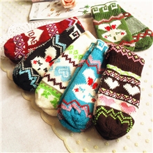 冬季加厚针织手套韩版卡通包指毛线手套加绒防寒手套
