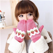 SS004冬季加厚针织保暖手套毛线手套可爱女生草莓手套批发