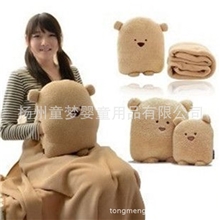 豆豆熊大脸方熊三合一抱枕靠垫暖手捂空调毯午睡枕靠枕多用途