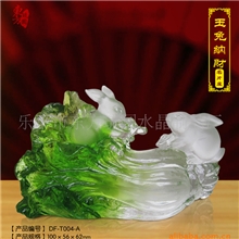 兔年贺岁，琉璃工艺品摆件，琉璃兔名片座