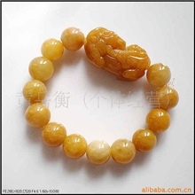 天然玉石手链批发精品黄玉A货大号机压貔貅手链佛珠手链