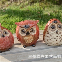 陶瓷工艺品批发*套三款猫头鹰摆件*户外花园装饰*红色花釉A-028