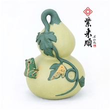 紫来顺360131宜兴紫砂茶玩茶宠喷水小葫芦绿色喷水有力