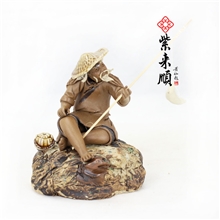 紫来顺34050宜兴紫砂摆件姜太公钓鱼愿者上钩自产自销价