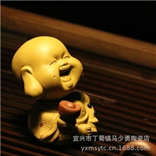 厂家批发宜兴紫砂茶宠茶盘摆件招财弥勒佛雕塑紫砂礼品定做