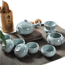 正品台湾天青汝窑茶具高档礼盒汝窑壶茶漏德化陶瓷景德镇茶具