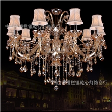 奢华琥珀色玻璃灯欧式水晶吊灯10头客厅大堂蜡烛灯5002-10