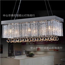 欧式水晶灯时尚简约现代灯长方形不锈钢6头餐吊灯7039-6