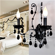 欧式水晶灯客厅双头壁灯洒店黑色铁艺过道灯蜡烛灯6011-2