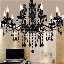 欧式水晶灯黑色铁艺吊灯蜡烛灯客厅洒店大堂灯6011-10