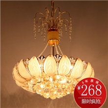 金黄色水晶吊灯卧室灯具莲花荷花灯饰优雅小餐吊1026