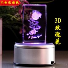 USB发光旋转水晶内雕星座玫瑰花女特别生日礼物