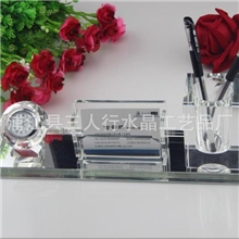 水晶笔筒水晶摆件水晶办公摆件水晶三件套logo笔筒礼品