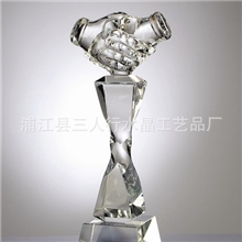 高档现货水晶奖杯定做免费刻字刻图五角星摆件周年庆典握手奖杯