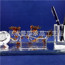 水晶笔筒三件套新款水晶笔筒三件套学校纪念水晶笔筒三件套