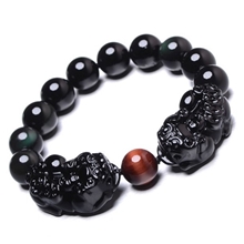 年安水晶黑曜石双彩眼貔貅手链男女水晶手链防小人招财辟邪7#