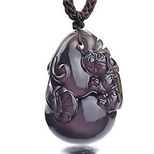 年安水晶正品天然冰种黑曜石一世无忧貔貅葫芦吊坠项链7#