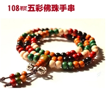 108颗五彩檀木佛珠手链地摊新货民族风饰品夜市热卖手串批发