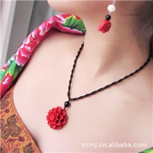 小额混批民族饰品中国风红漆雕花儿项链毛衣链