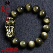 1029A批发天然金曜石貔貅手链大龙头光面带钱手排貔貅多款水晶