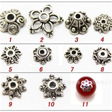 藏银复古小花托DIY配件苗银隔件手工花片仿古花帽配件