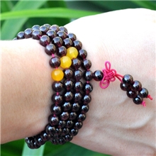 盈萃天然酒红石榴石间黄玉108颗佛珠项链转运男女款多层手链