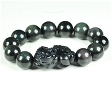 盈萃水晶供应天然彩虹眼黑曜石貔貅手链男女款手链招财辟邪